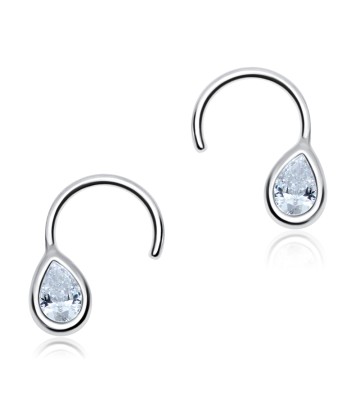 Raindrop CZ Curved Silver Ear Stud STS-3262